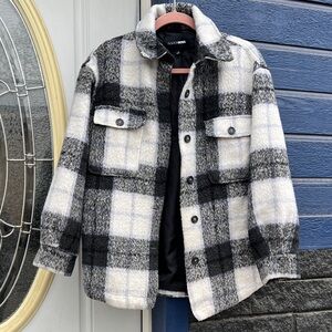 Fashion Nova Black & White Plaid Shacket Jacket